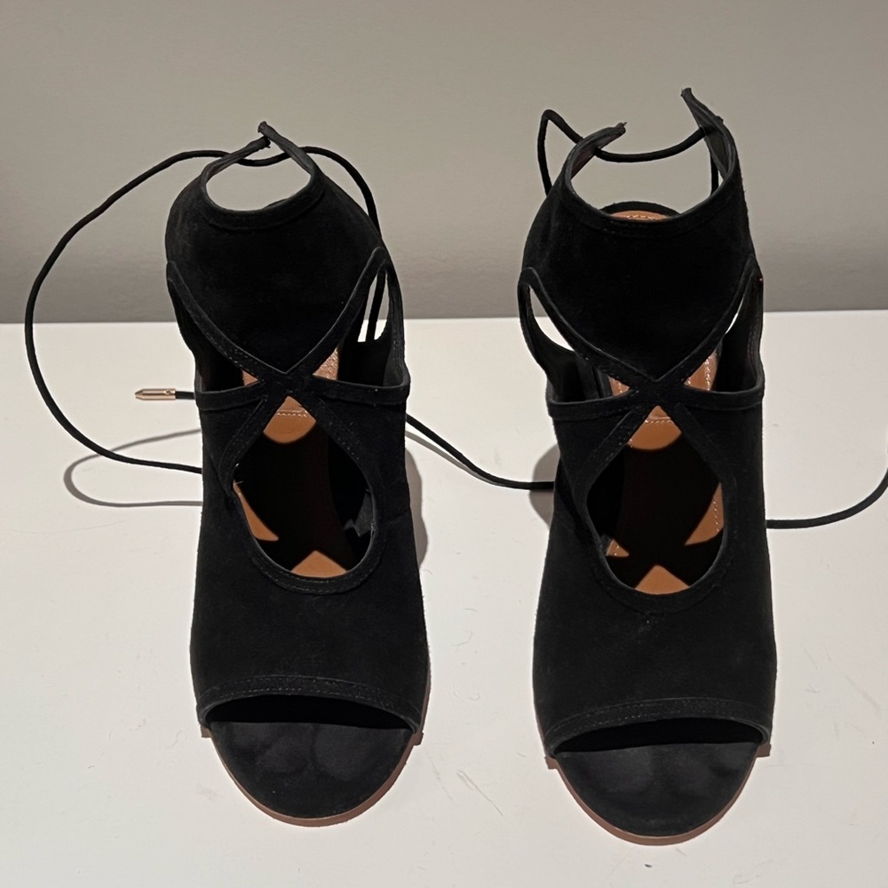 Aquazzura Vero Cuoio Black Ankle Wrap Heels